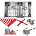 Ariel 32 Inch Stainless Steel Double Bowl 60 40 Zero Radius 16 Gauge Undermount Kitchen Sink Complete Combo Accessories