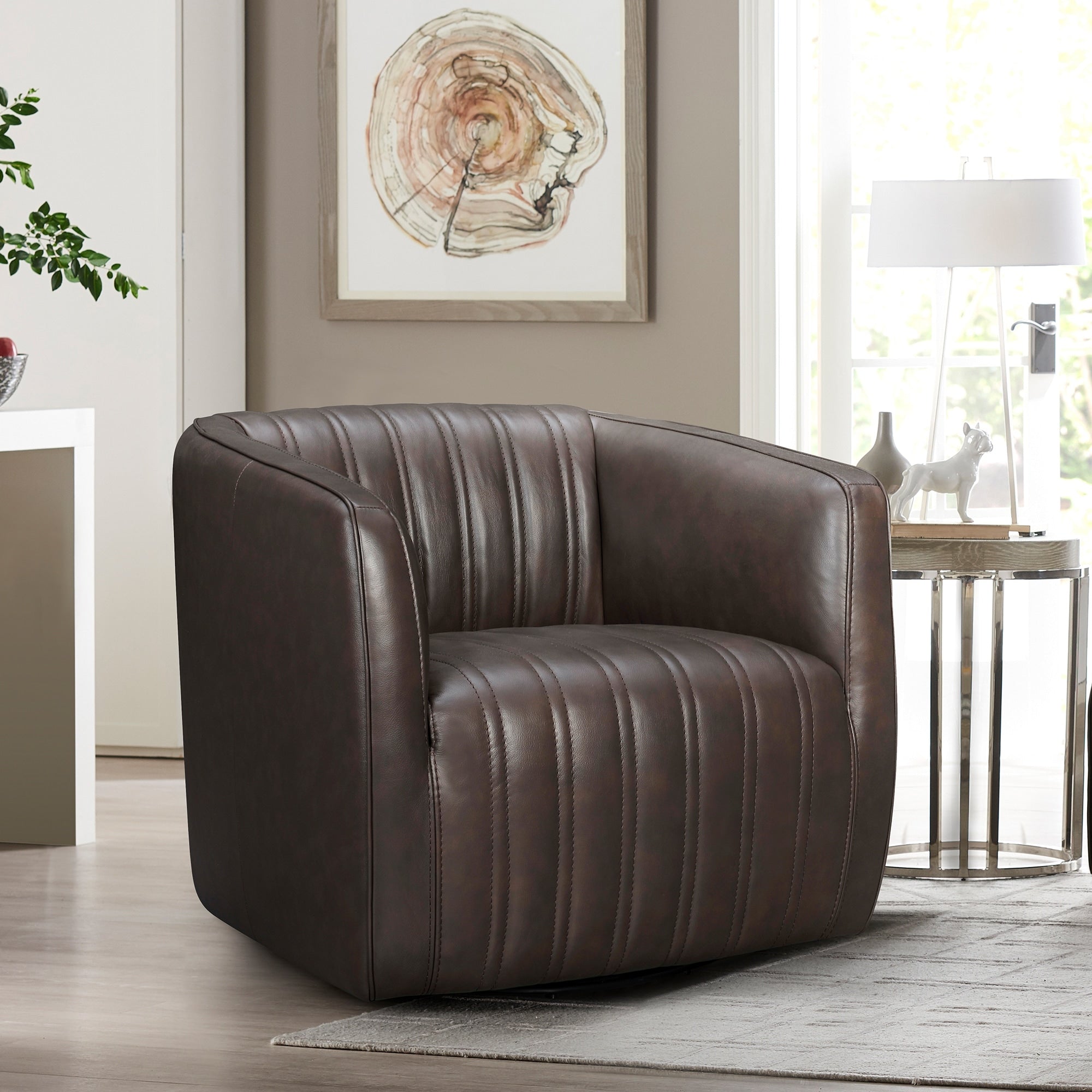 Aries Leather Swivel Barrel Chair