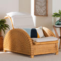 Aries Natural Rattan Chaise Lounge Chair With Cushion Handwoven Wicker Accent Lounger Rolled Backrest And Arms