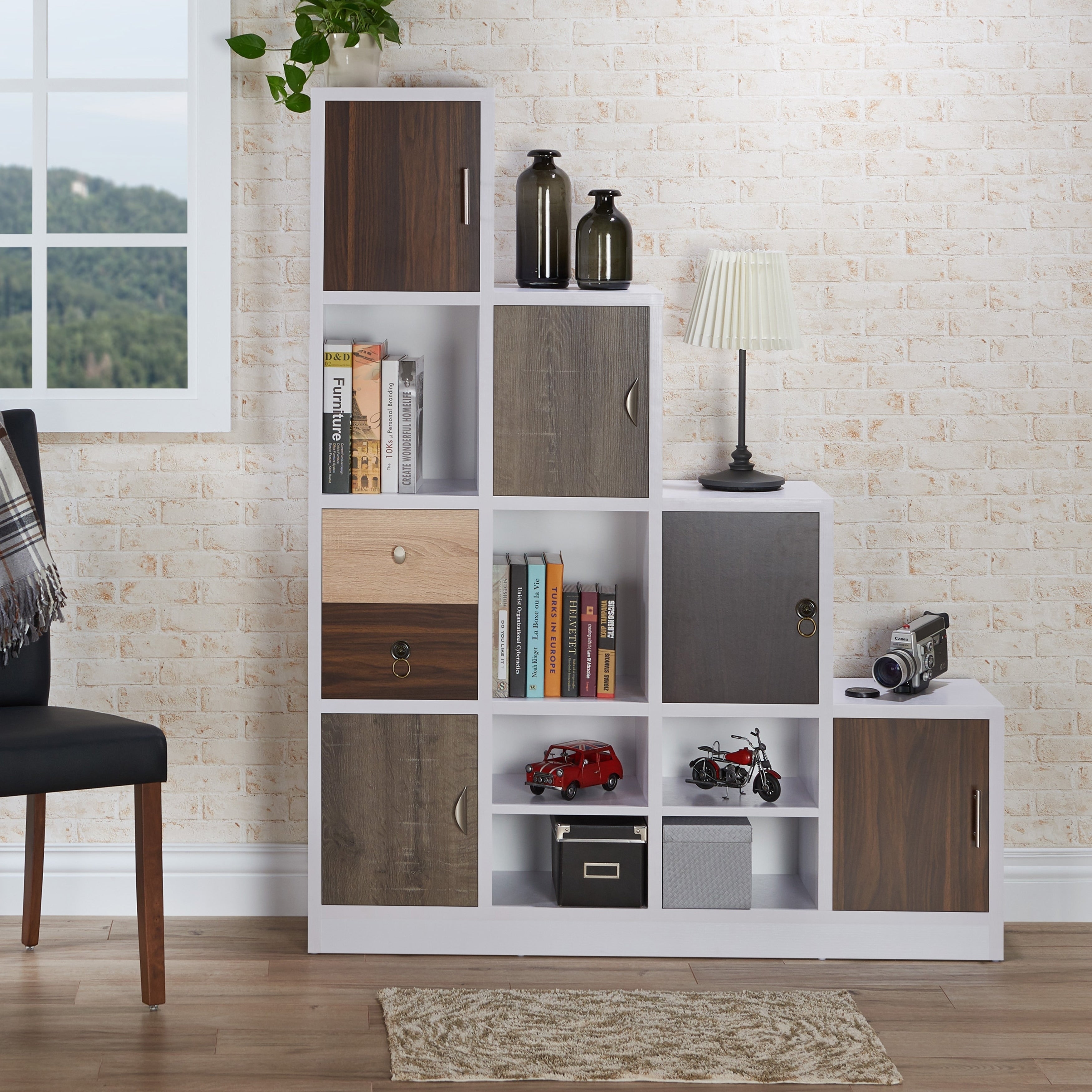 Furniture Of America Arla White Multi Storage Staircase Bookcase Display Shelf