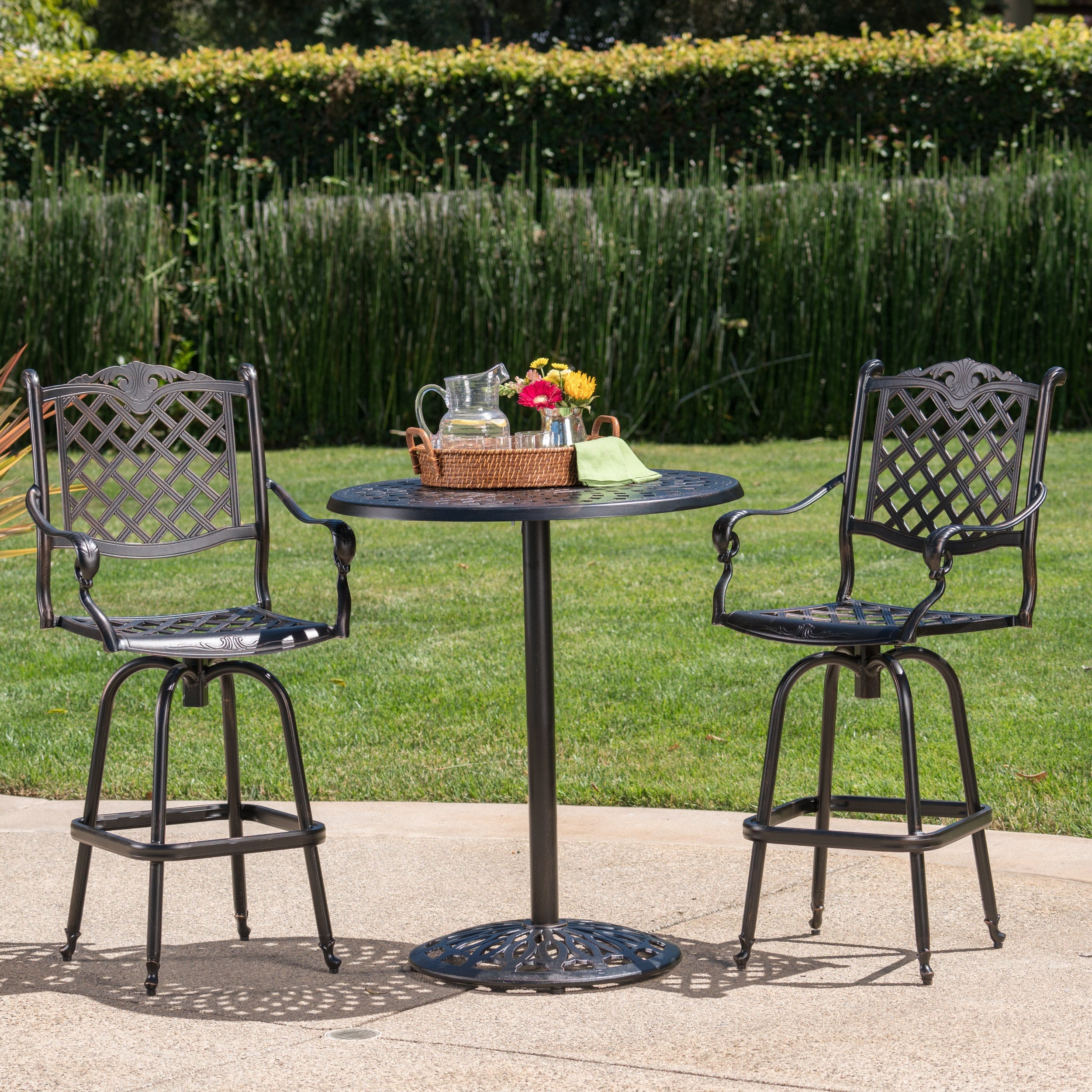 Arlana Outdoor 3 Piece Aluminum Bar Set With Umbrella Hole By Christopher Knight Home