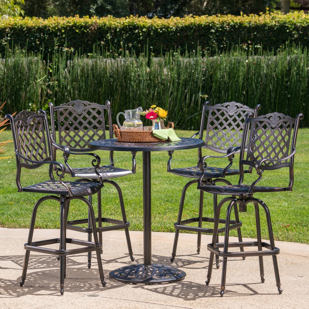 Arlana Outdoor 5 Piece Aluminum Bar Set With Umbrella Hole By Christopher Knight Home
