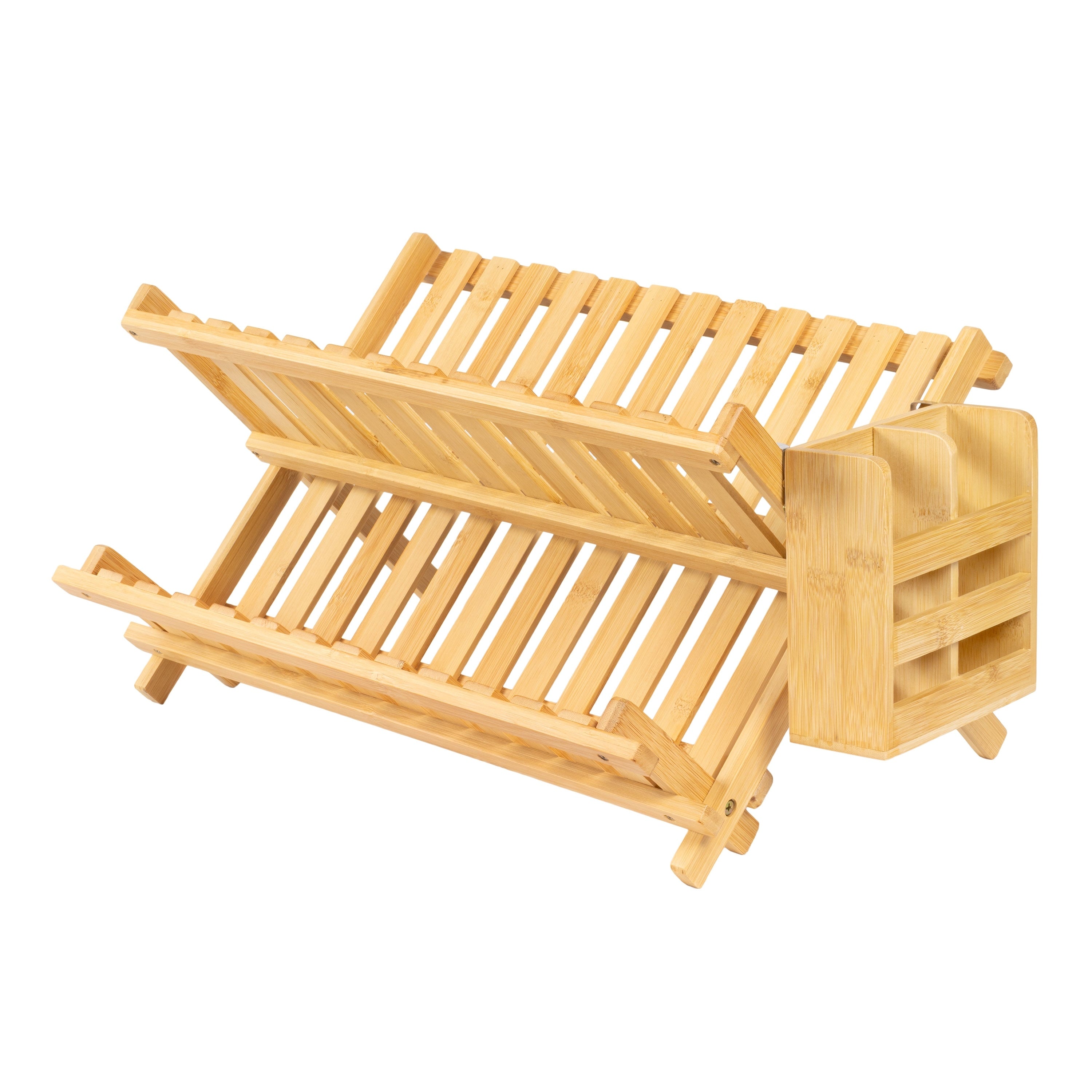 Arlen Farmhouse Foldable 2 Tier Dish Drying Rack With Detachable Utensil Holder