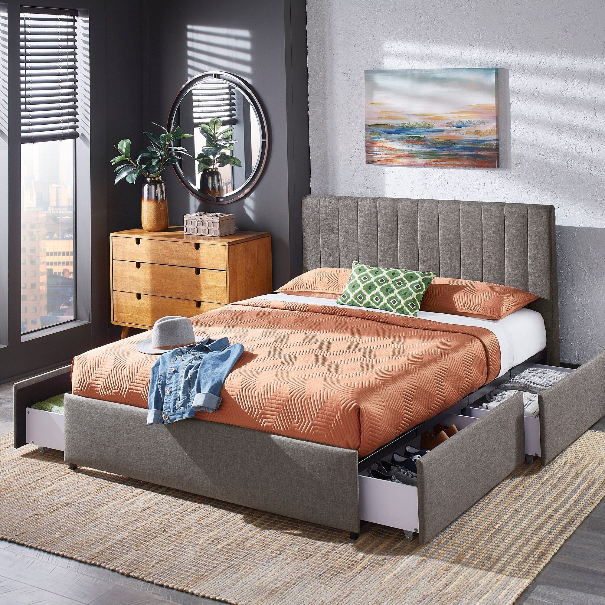 Arlert Grey Linen Upholstered Storage Platform Bed With Channel Headboard By Inspire Q Modern