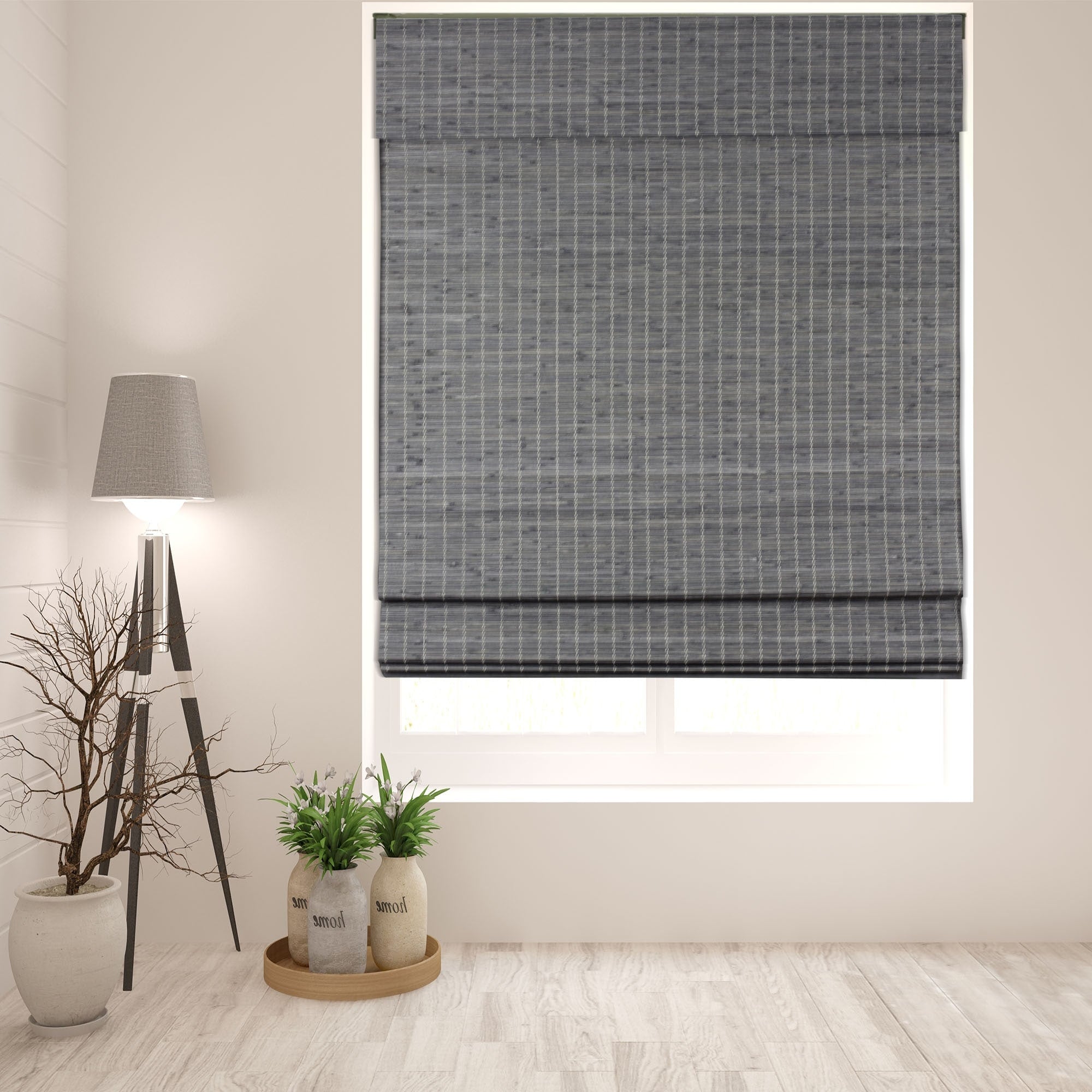 Arlo Blinds Cordless Lift Privacy Grey Brown Bamboo Roman Shades With 60 Inch Height