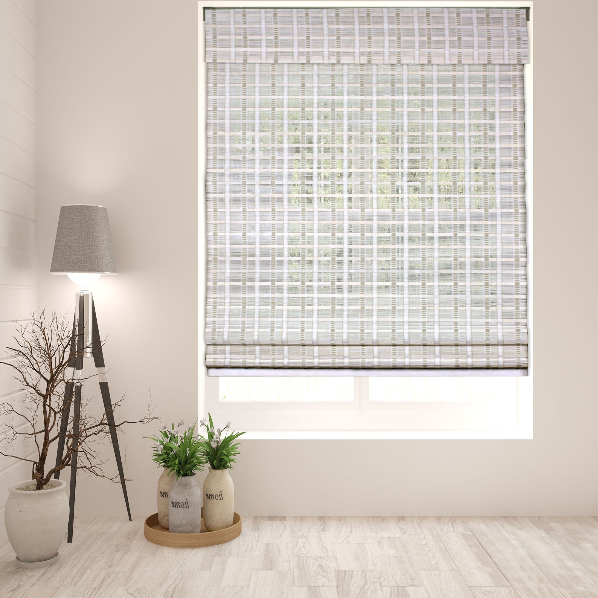 Arlo Blinds Cordless Lift Whitewash Bamboo Roman Shade