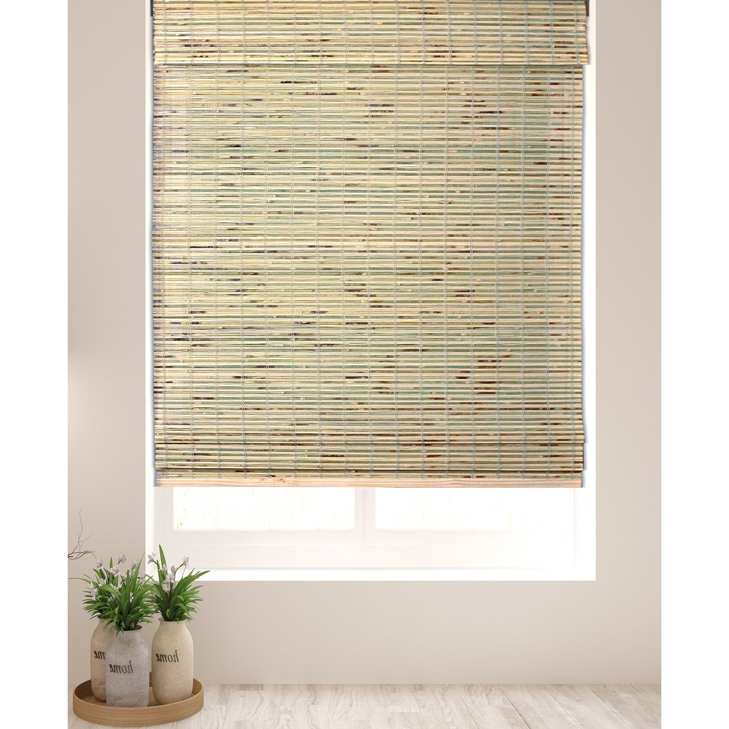 Arlo Blinds Petite Rustique Cordless Lift Bamboo Roman Shades With 74 Inch Height