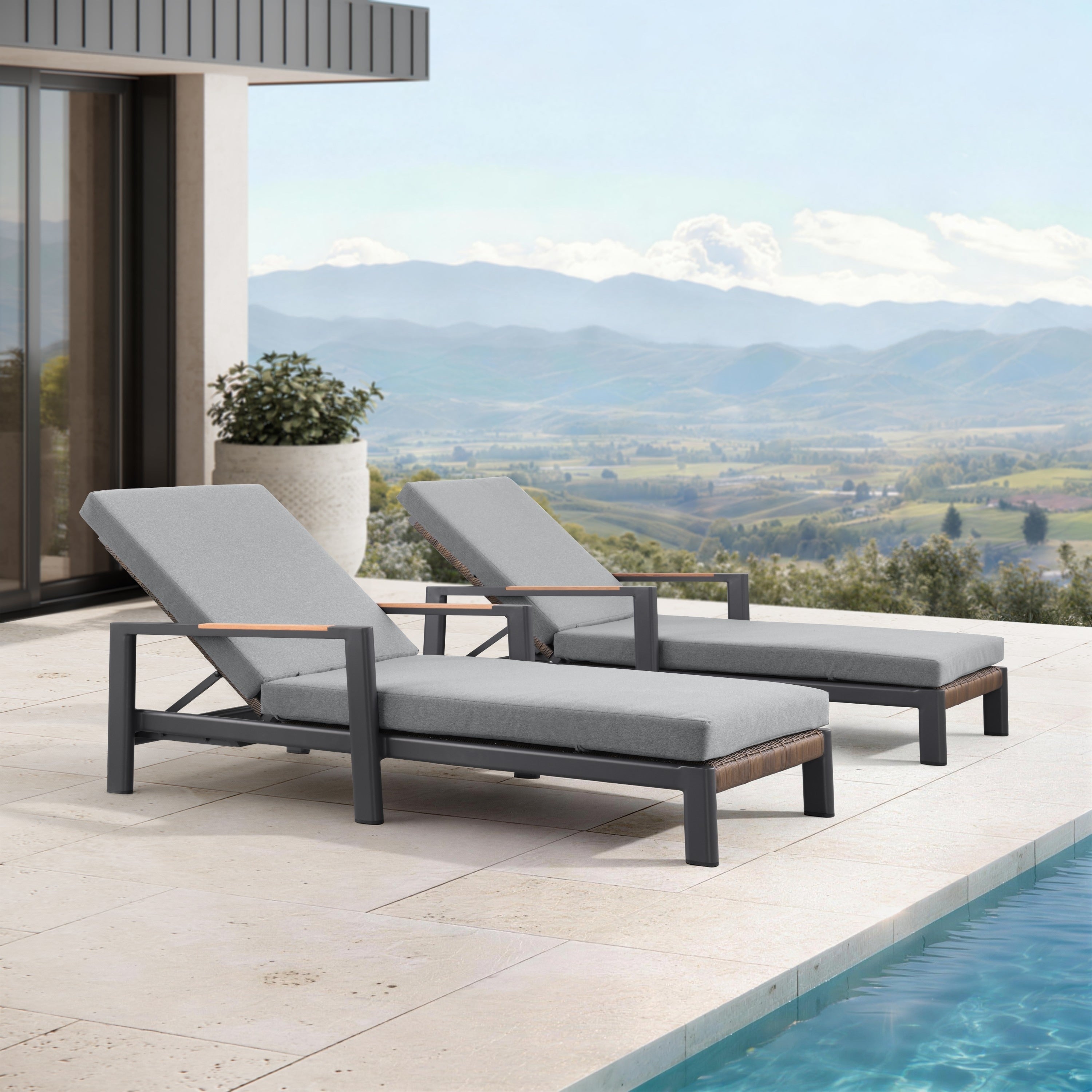 Arlo Teak Wicker Aluminum Dual Use Outdoor Chaise Lounge Set Of 2