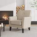 Arm Accent Chair In Fawn Velour With Dark Brown Solid Wood Legs
