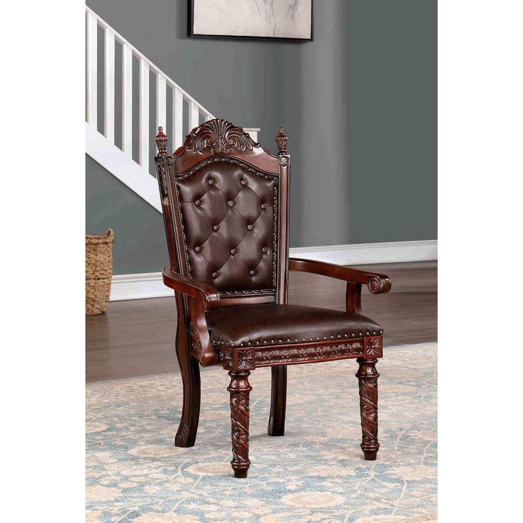Arm Chairs Set Formal Dark Brown Finish Button Tufted