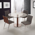 Armen Living Caf Brushed Stainless Steel Dining Chair With White Pu Seat And Walnut Back Set Of 2