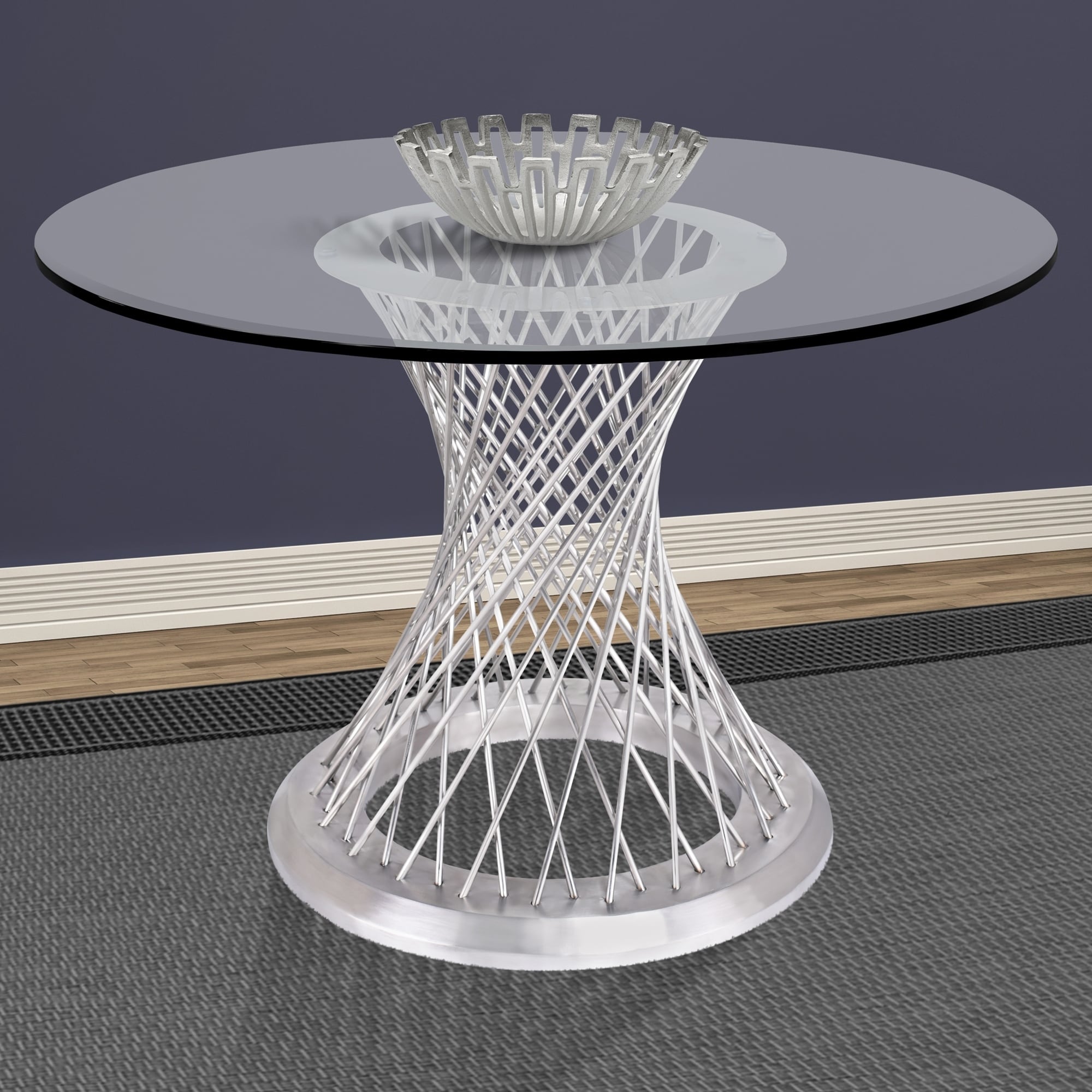 Armen Living Calypso Contemporary Dining Table In Brushed Stainless Steel With Clear Tempered Glass Top Silver