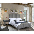 Armen Living Camelot Contemporary Grey Fabric Polished Stainless Steel Queen Bed