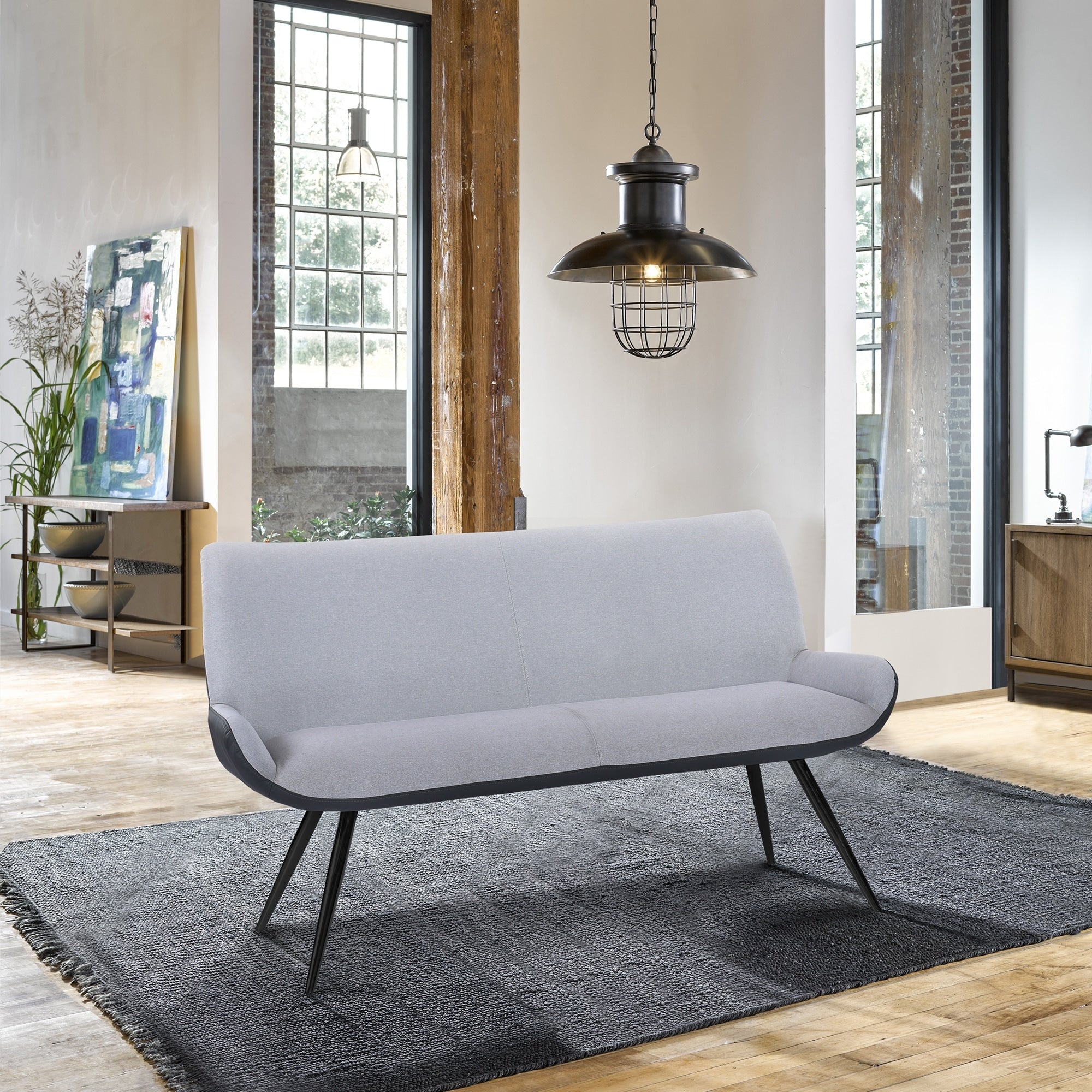 Coronado Contemporary Bench In Brushed Gray Powder Coated Finish And Gray Fabric