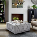 Armen Living Gemini Silver Linen Contemporary Ottoman With Piping Accents And Wood Legs