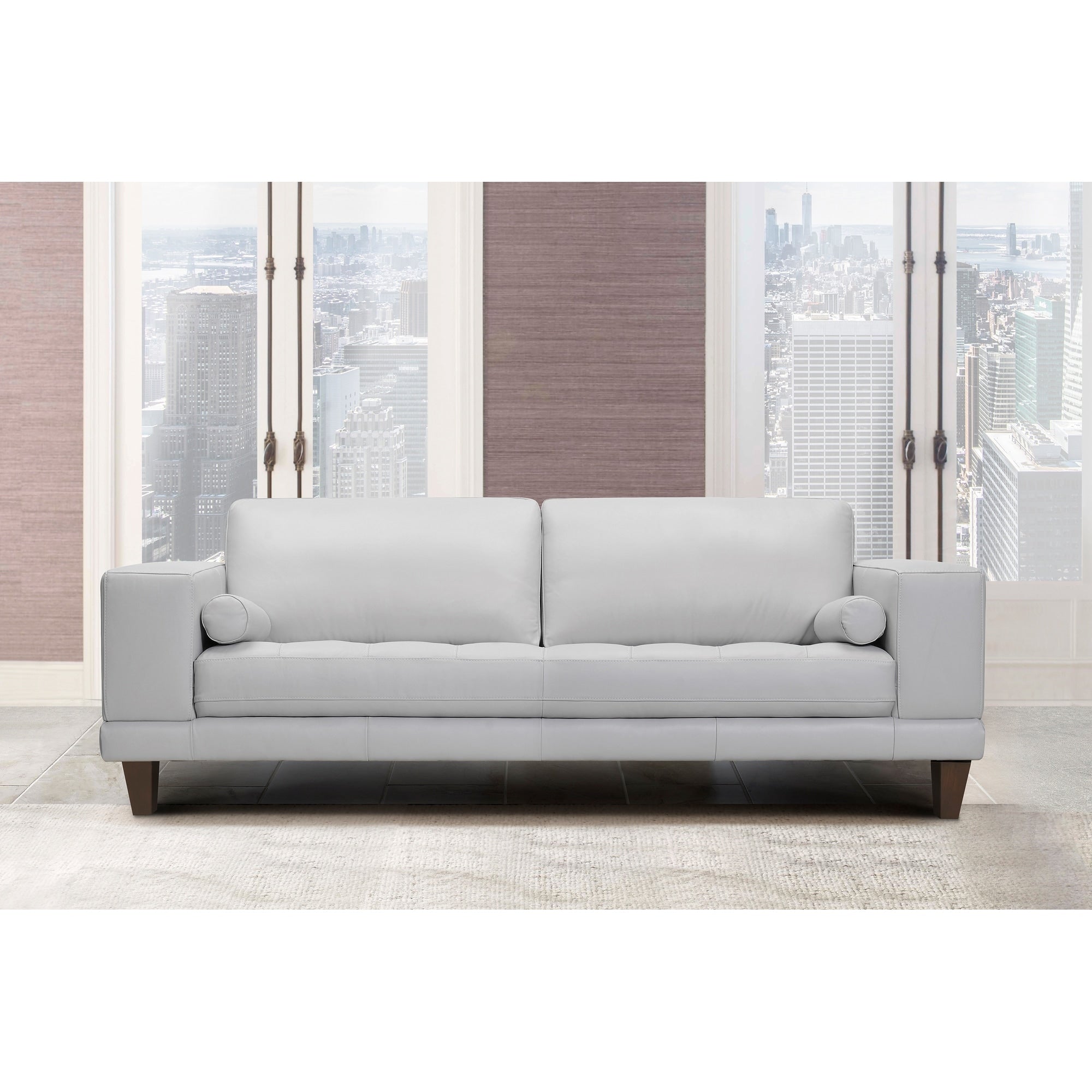 Armen Living Wynne Contemporary Sofa In Genuine Black Leather