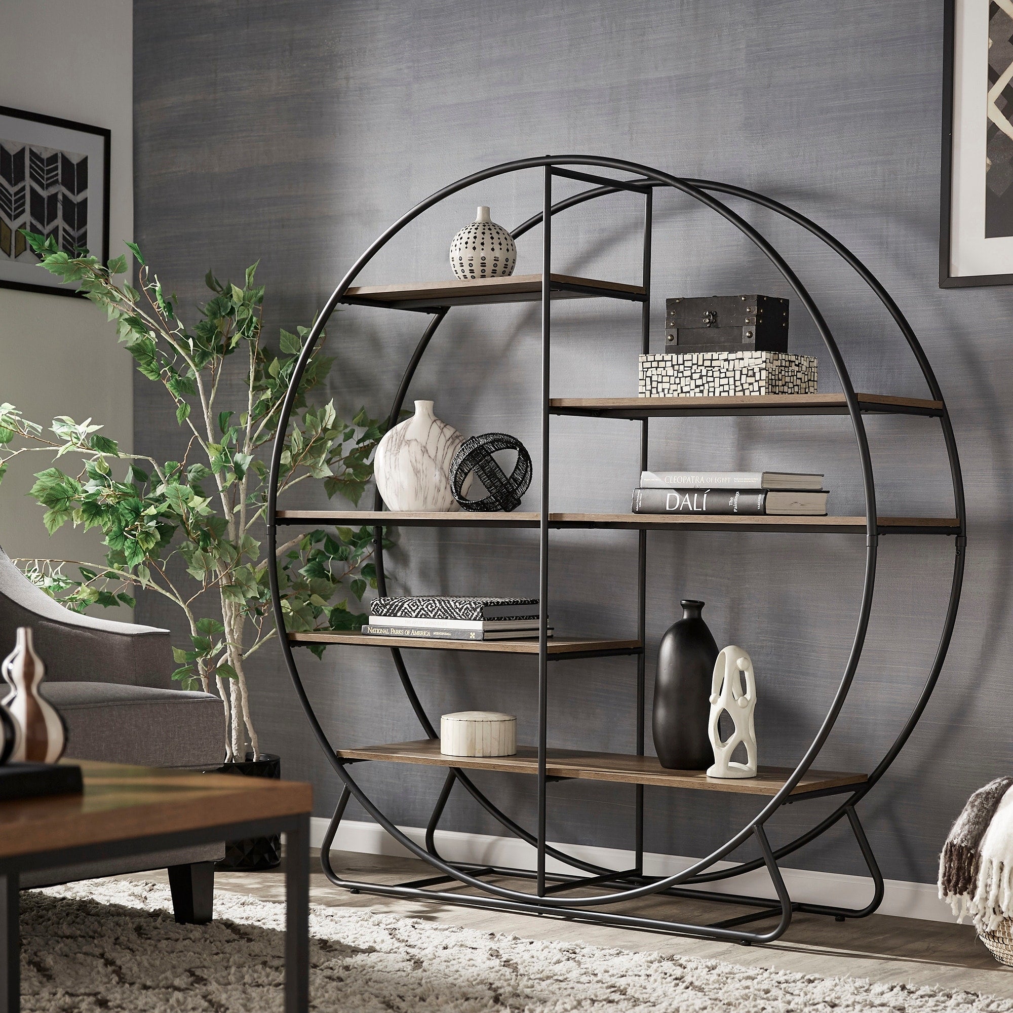 Armen Matte Black Finish Metal Round Bookcase By Inspire Q Modern