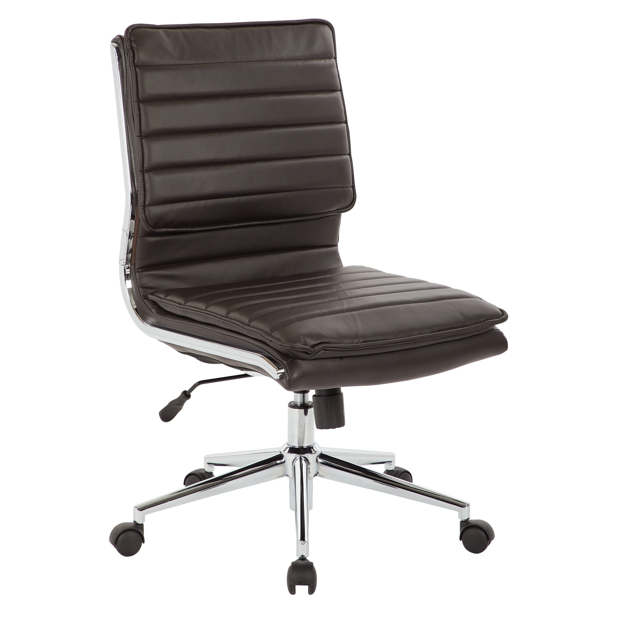 Armless Mid Back Professional Managers Faux Leather Chair With Chrome Base