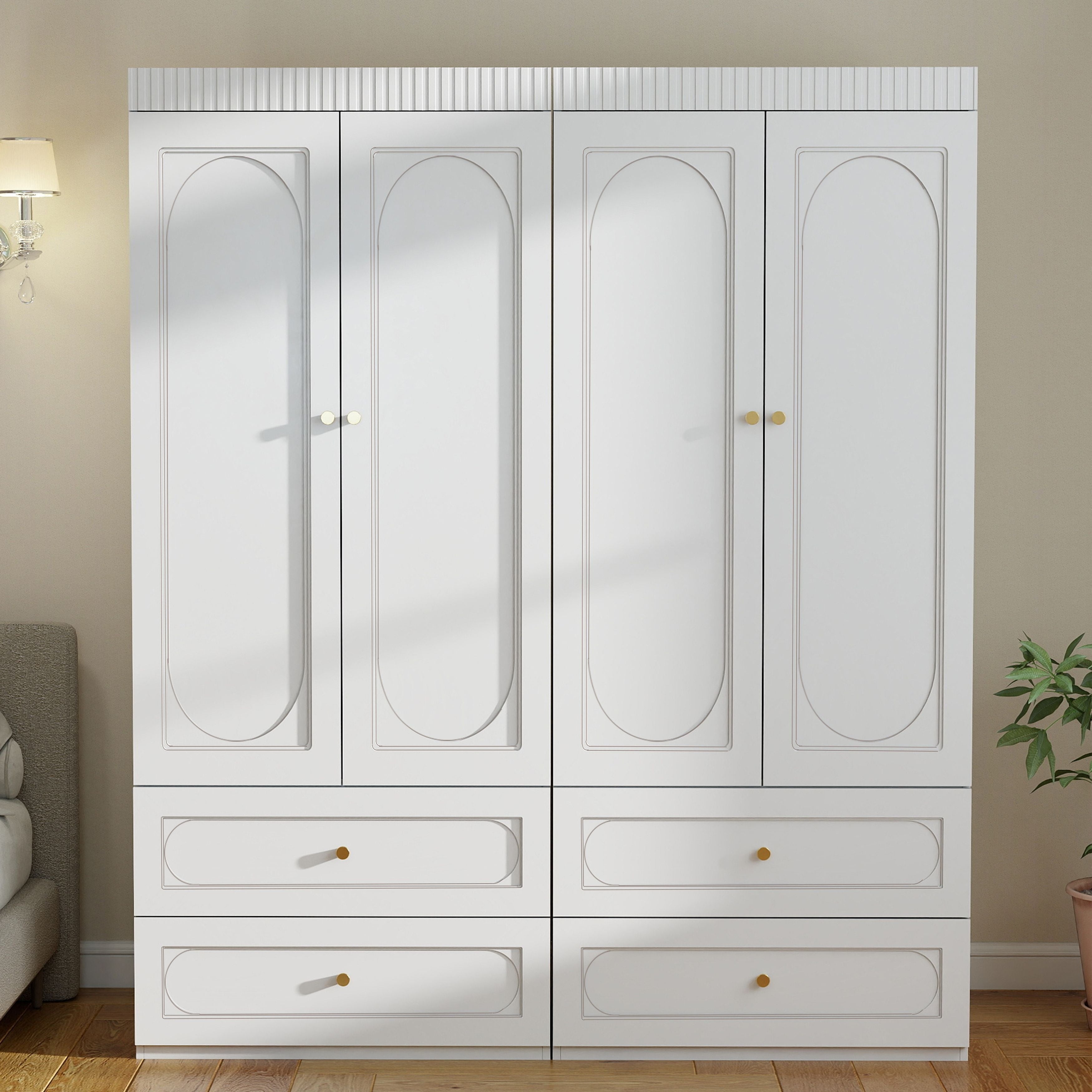 Armoire Wardrobe Closet With Hanging Space And 4 Drawers