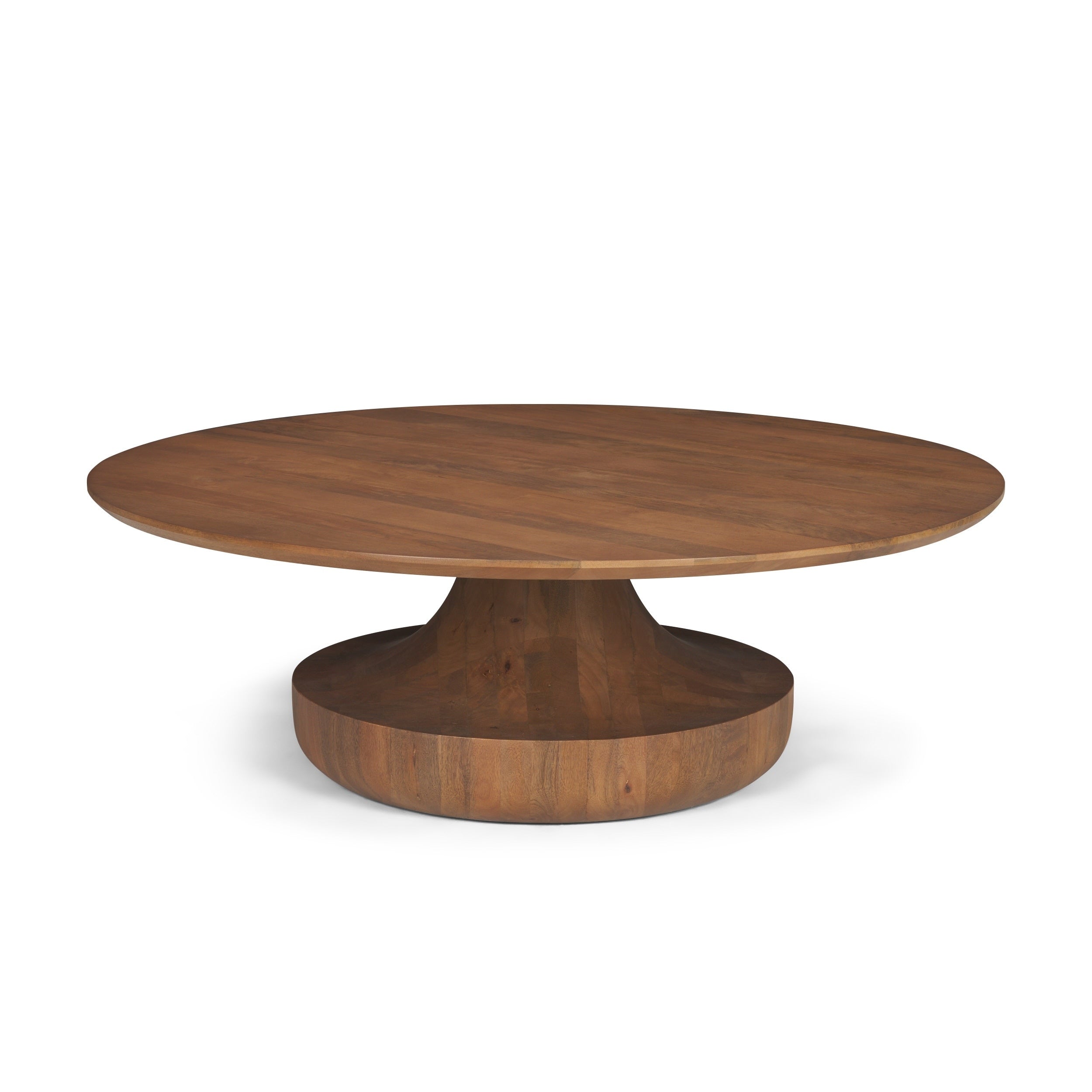 Arno Warm Mid Brown Wood Sculptural Round Coffee Table