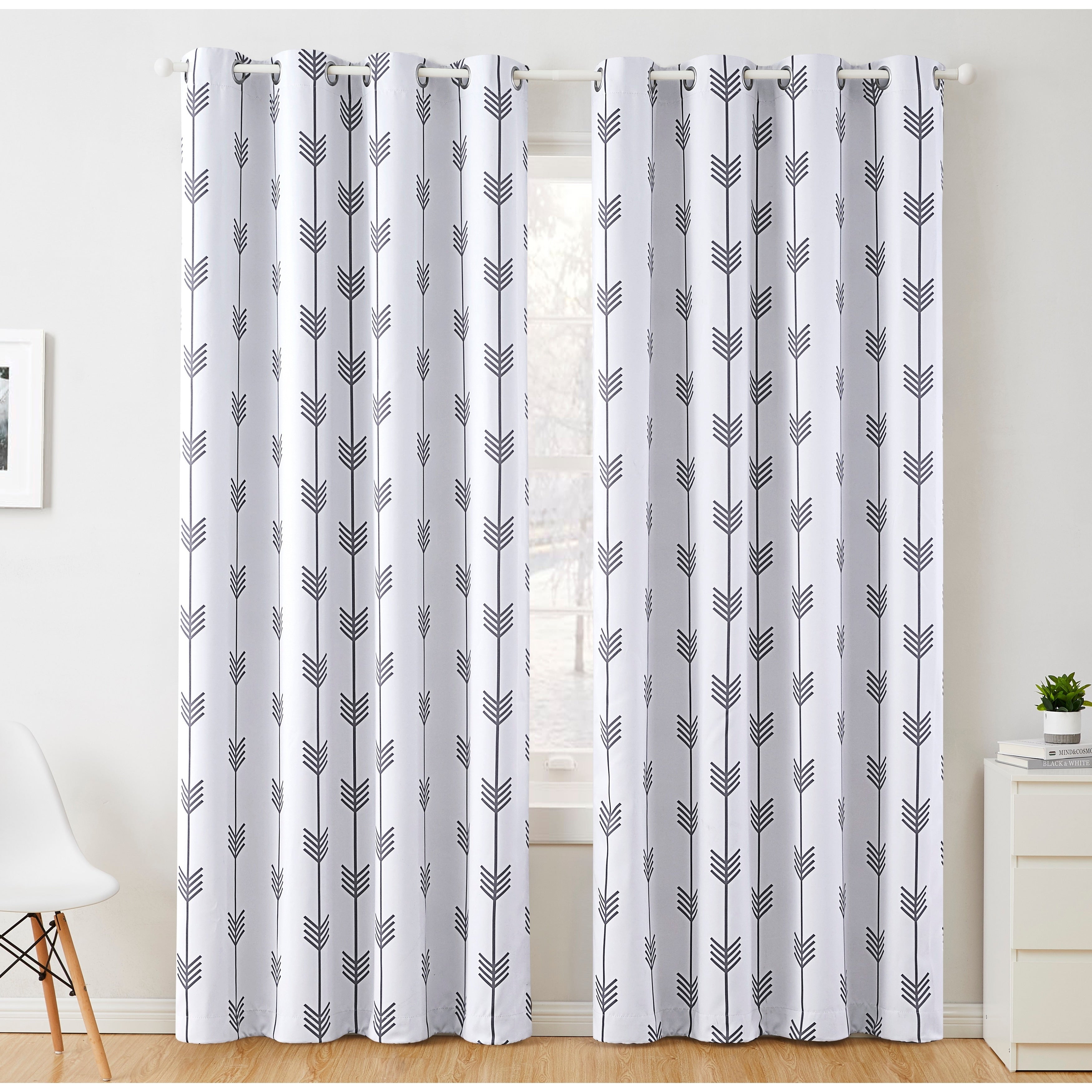 Arrow Print Thermal Room Darkening Blackout Energy Efficient Window Curtain Grommet Panels Pair