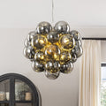 Art Deco 6 Light Dimmable Cluster Smoked Glass Bubble Chandelier