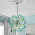 Art Deco Blue Green Floral Crystal Firework Chandelier 19.7In