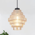 Art Deco Tiered Ribbed Amber Glass Pendant Light Mid Century Modern 1 Light Hanging Lamp For Kitchen Island