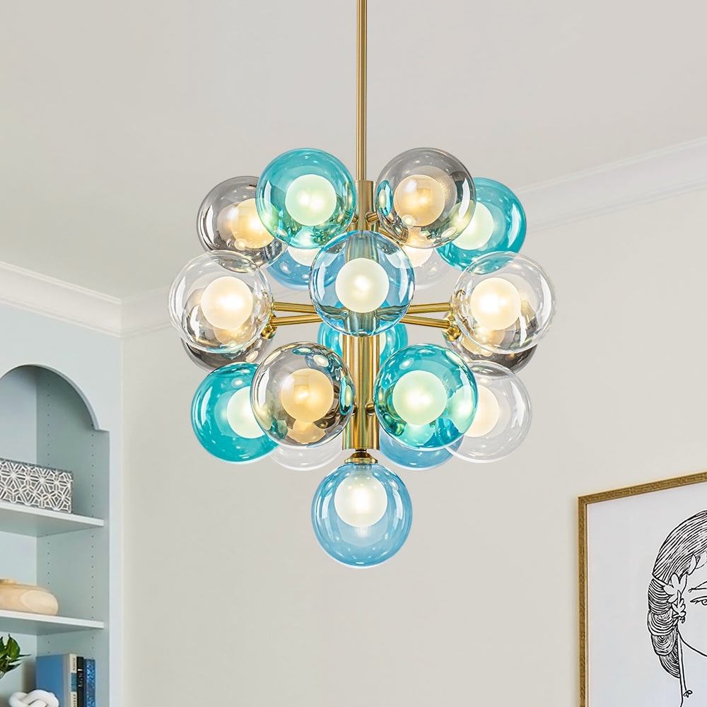 Art Decor 19 Light Colorful Dual Tier Glass Grape Chandelier 19.7 In