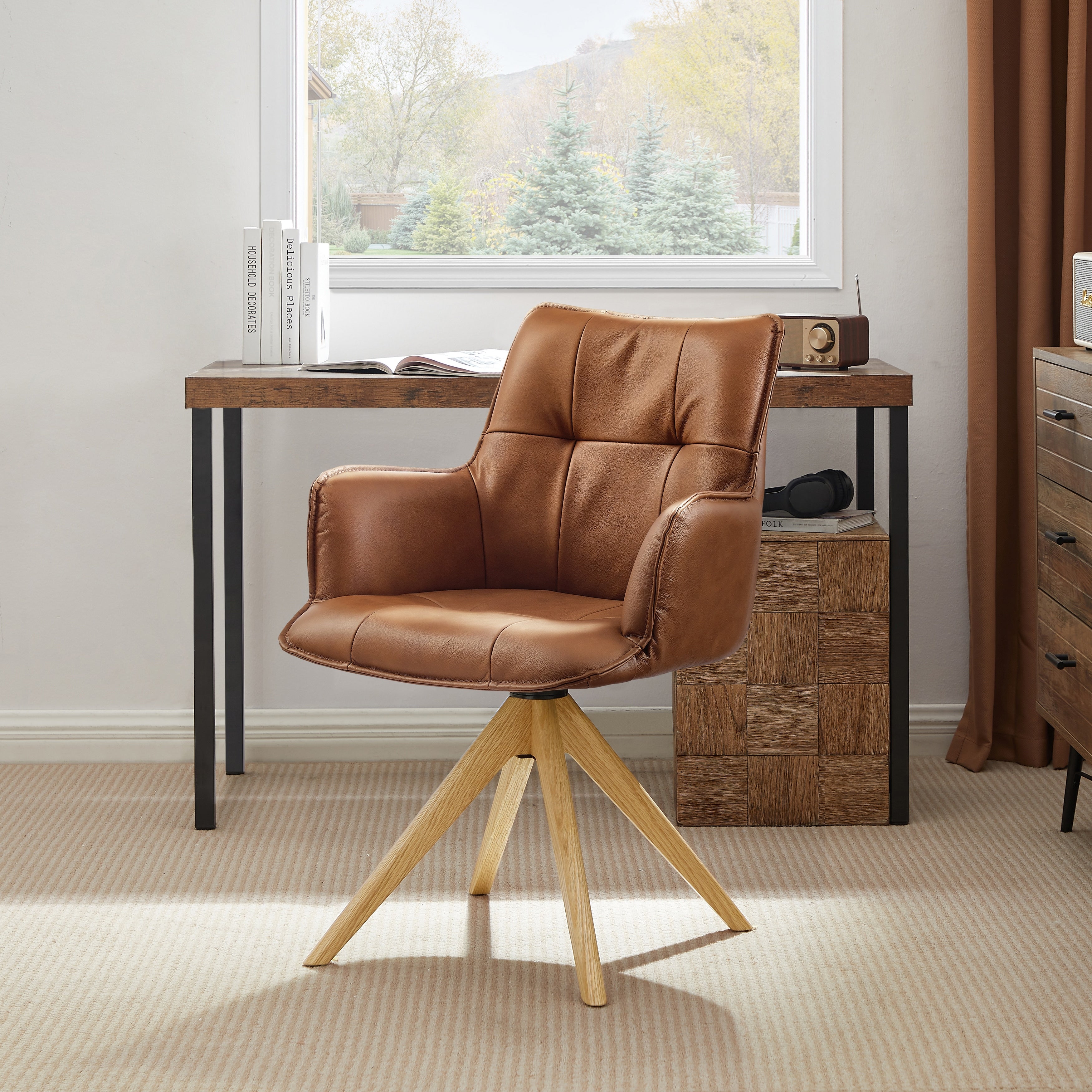 Art Leon Genuine Leather Swivel Home Office Desk Chair