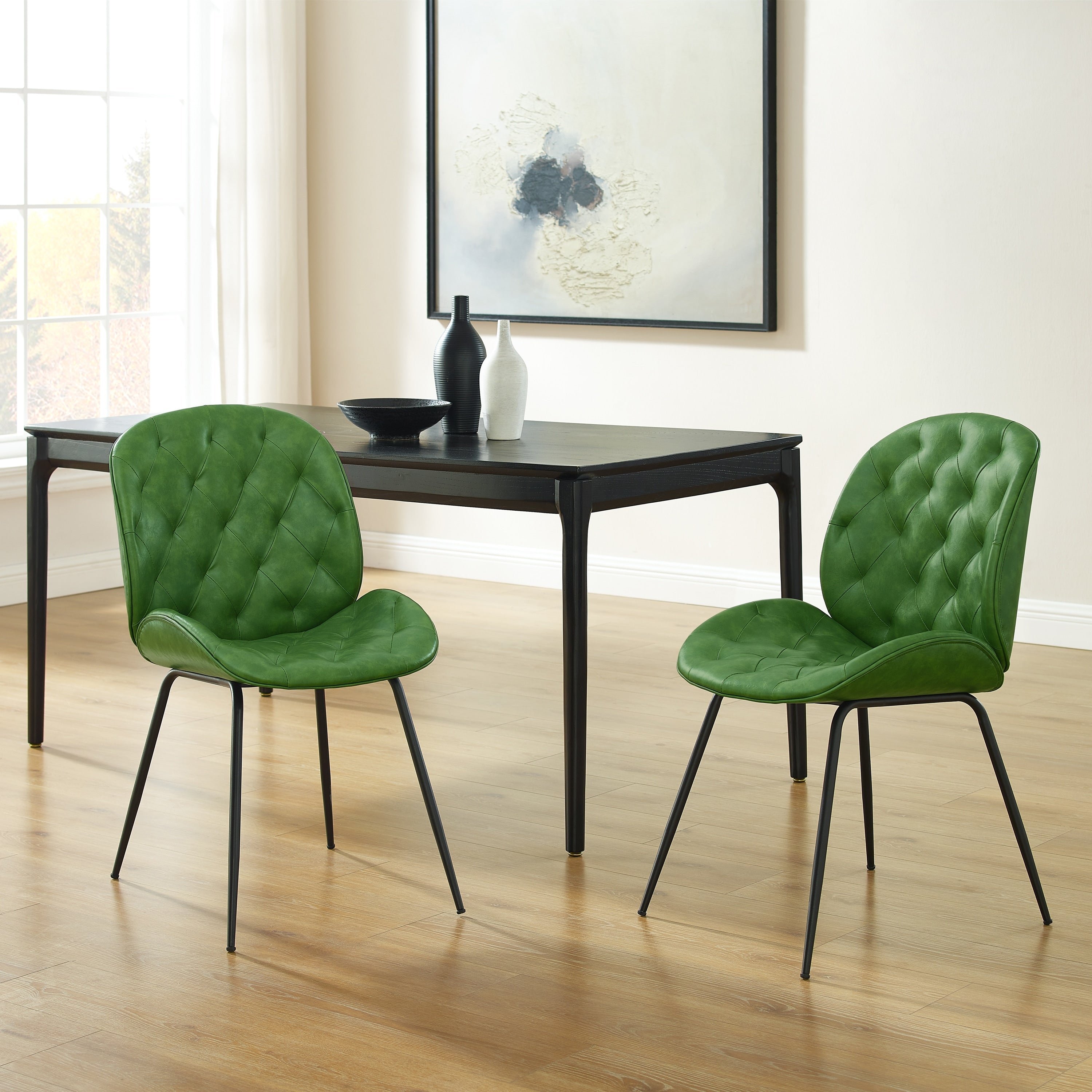 Art Leon Mid Century Tufted Faux Leather Upholstered Dining Chair
