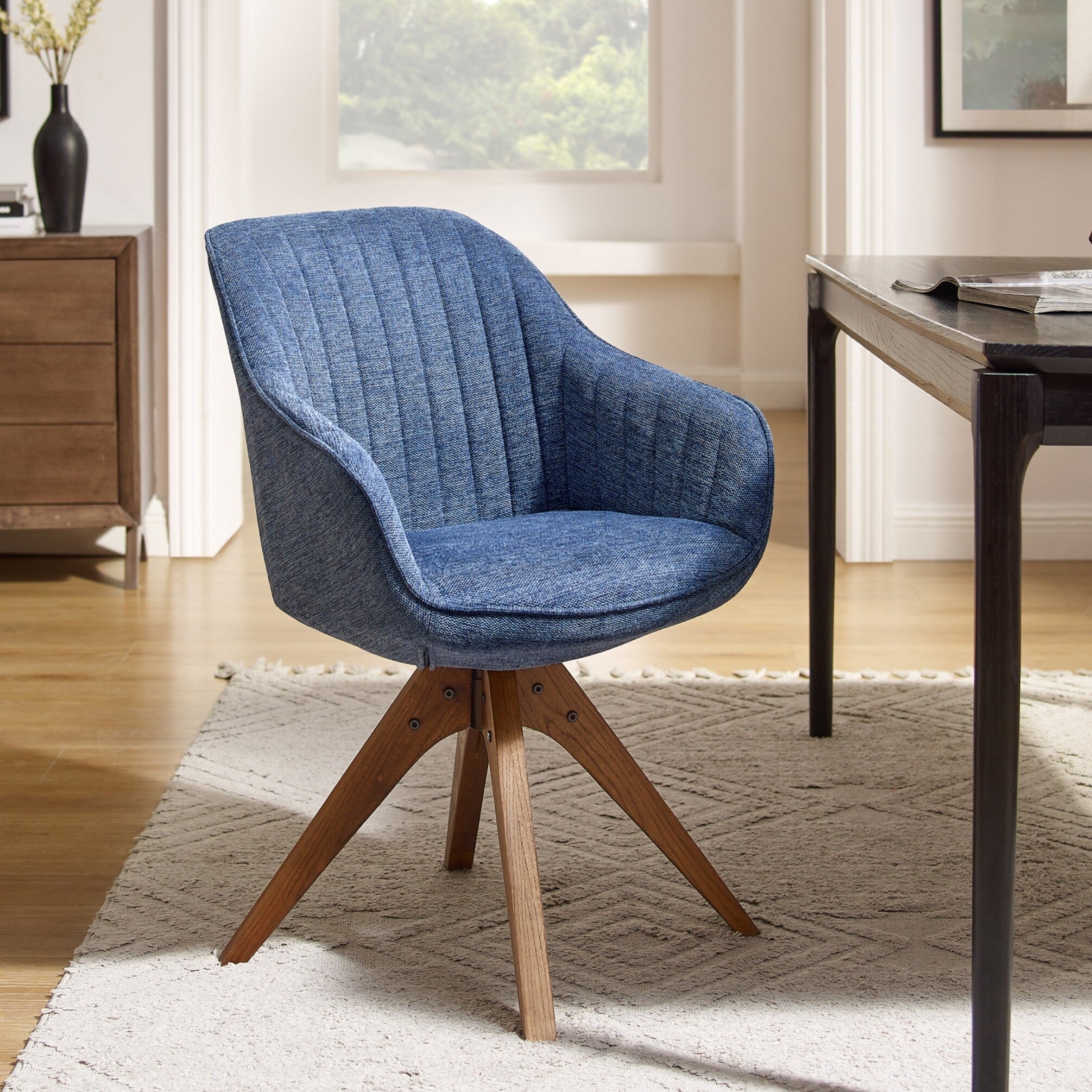 Art Leon Modern Office Swivel Arm Accent Chair With Wood Legs