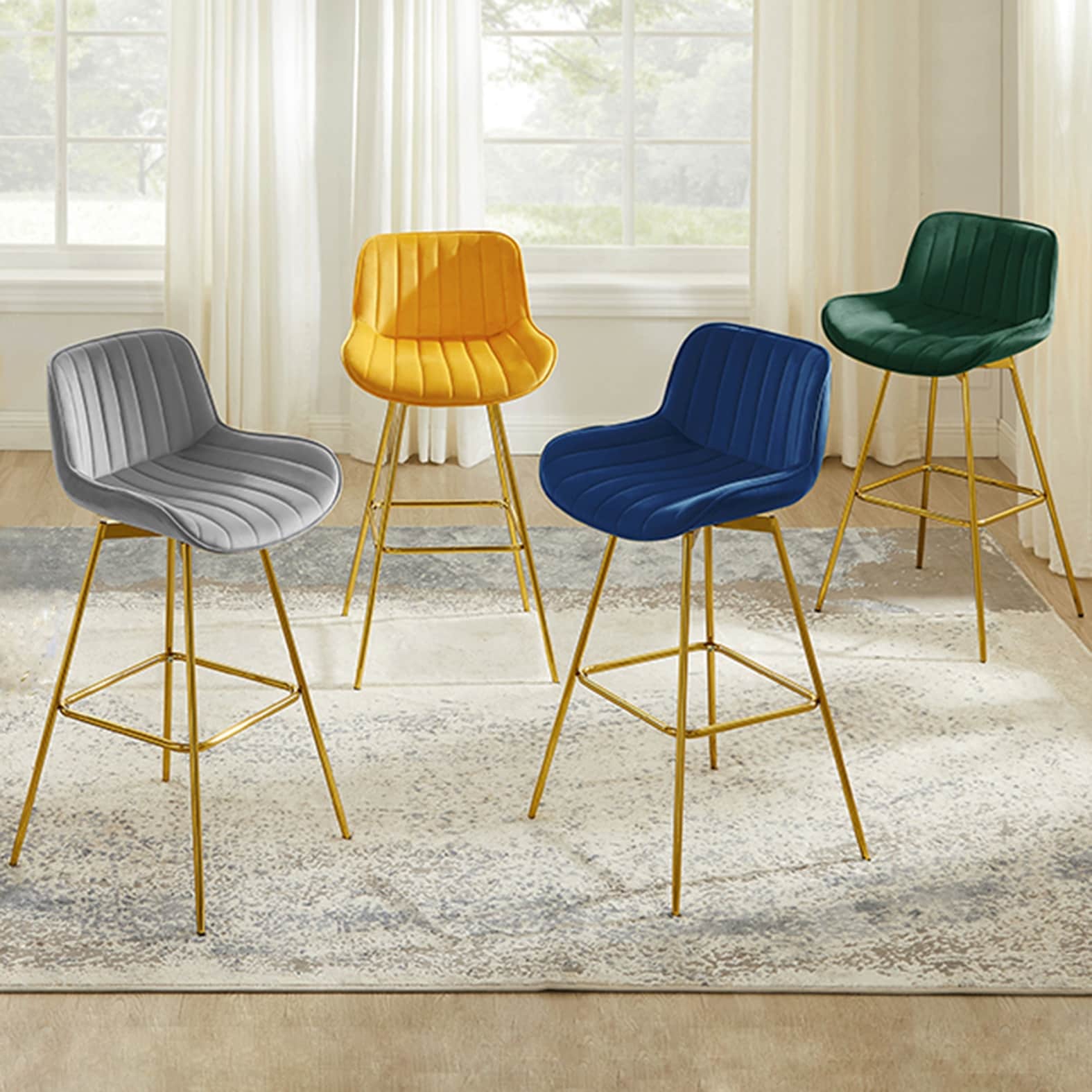 Art Leon Velvet Armless Barstools With Golden Chrome Legs Set Of 2