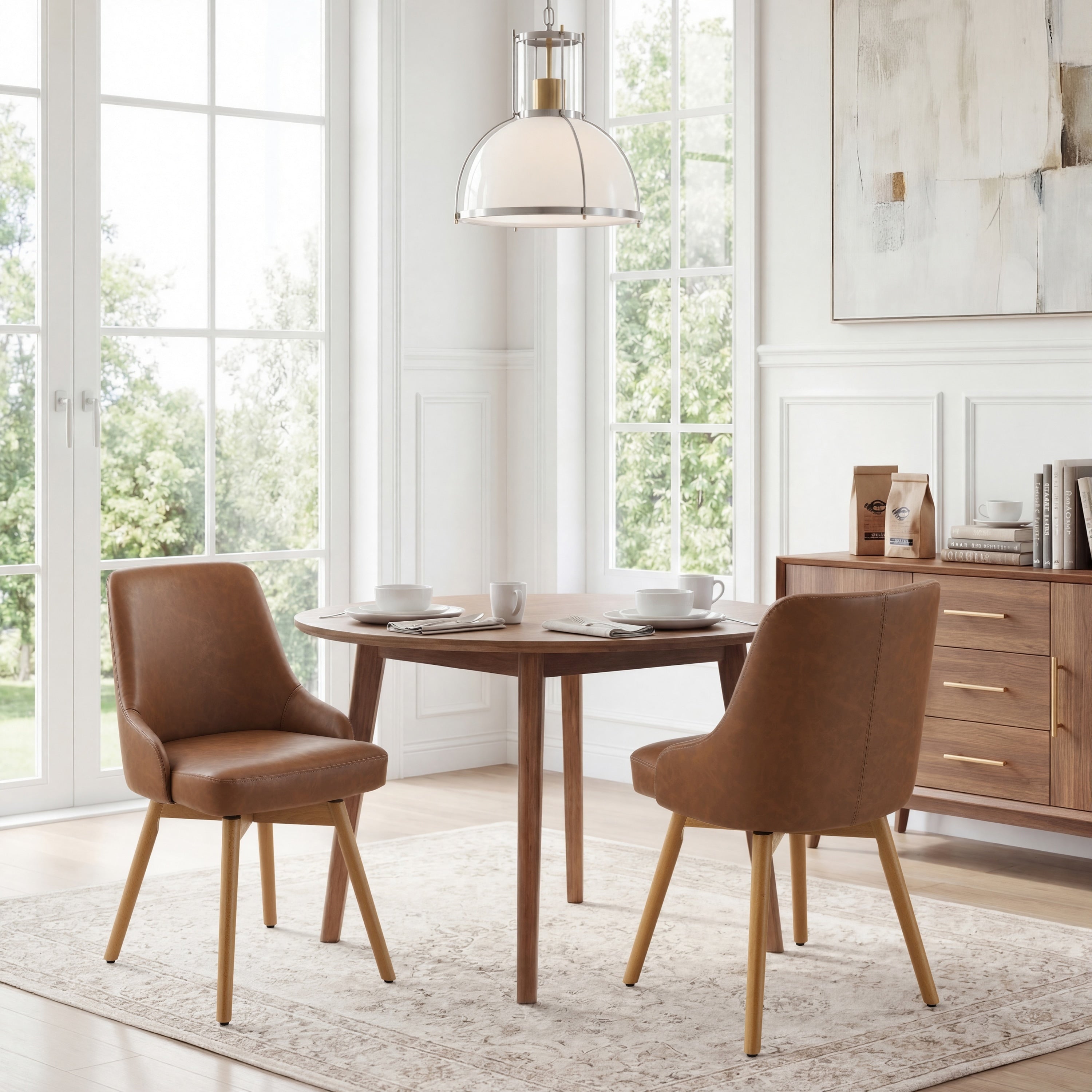 Art Leon Set Of 2 Minimalist Dining Chair With Classic Wood Legs
