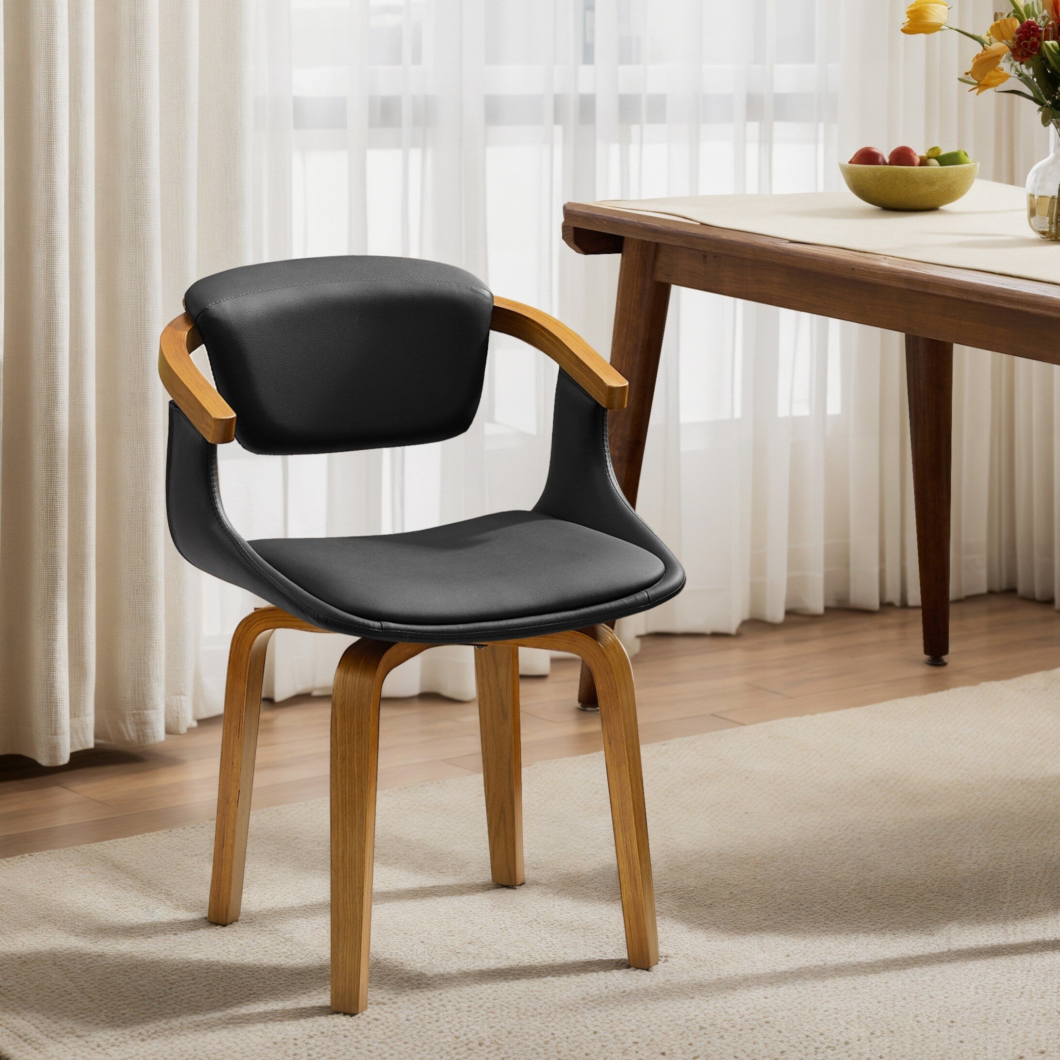 Art Leon Swivel Wood Accent Chair With Faux Leather Upholstery