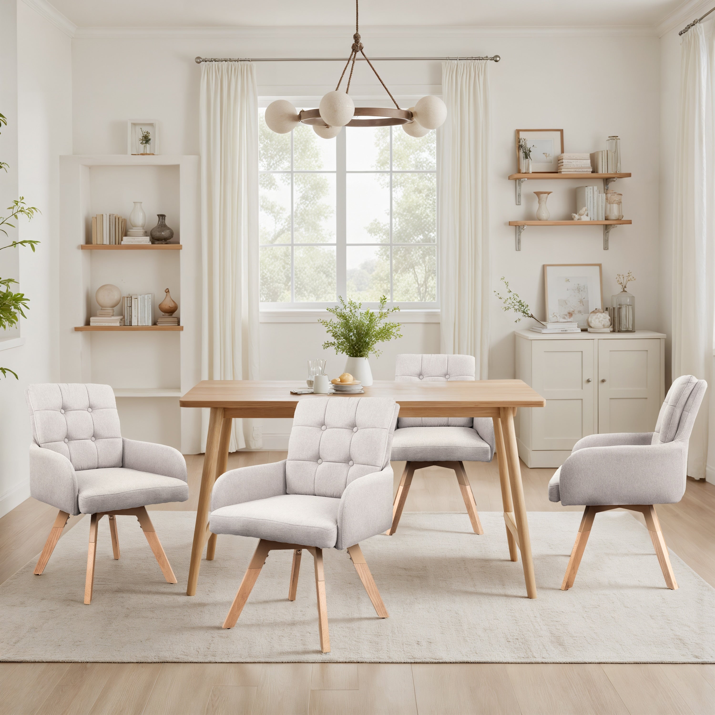 Art Leon Upholstered Dining Swivel Armchair With Tufted Back
