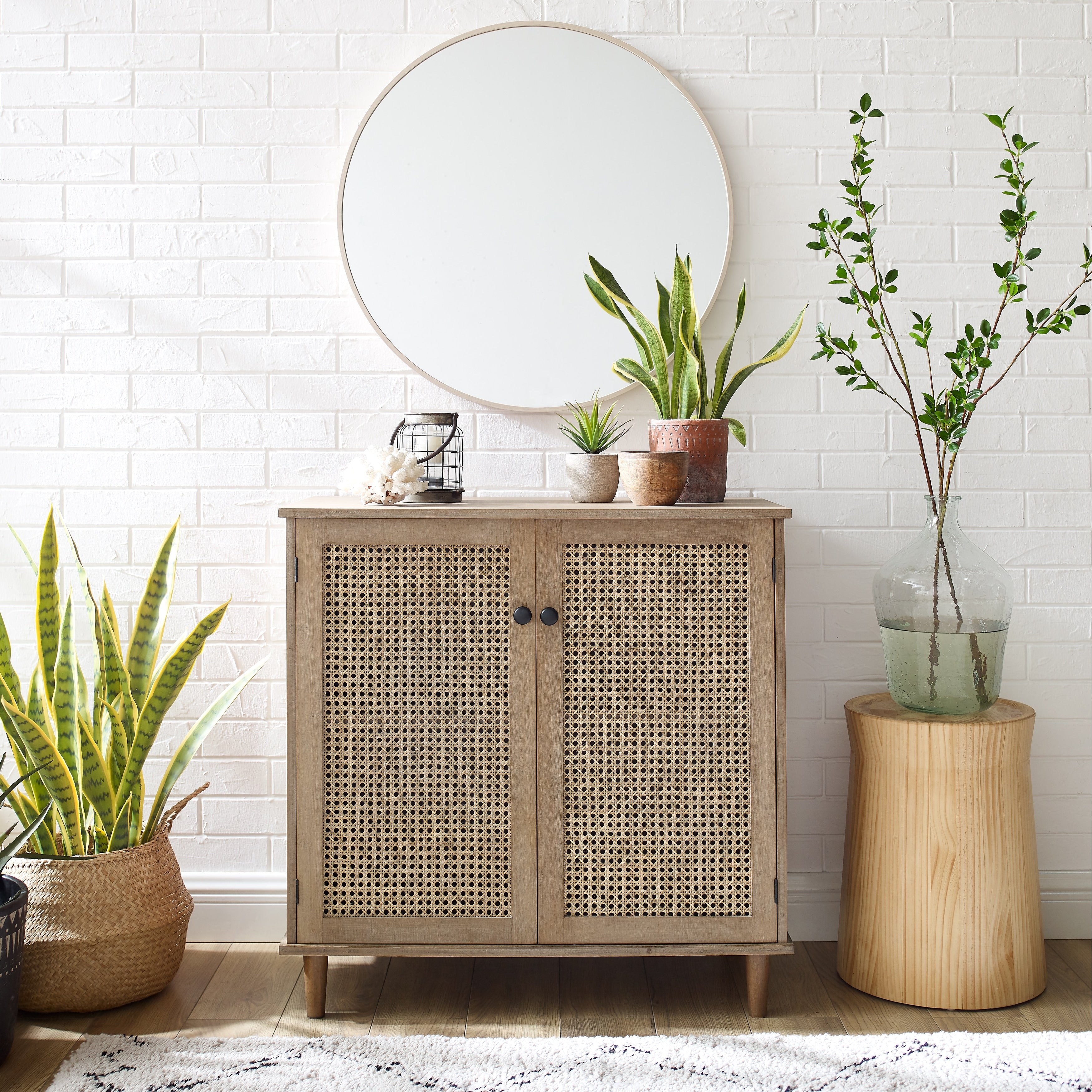 Art Leon Woven Rattan Wicker Doors Accent Cabinet Sideboard