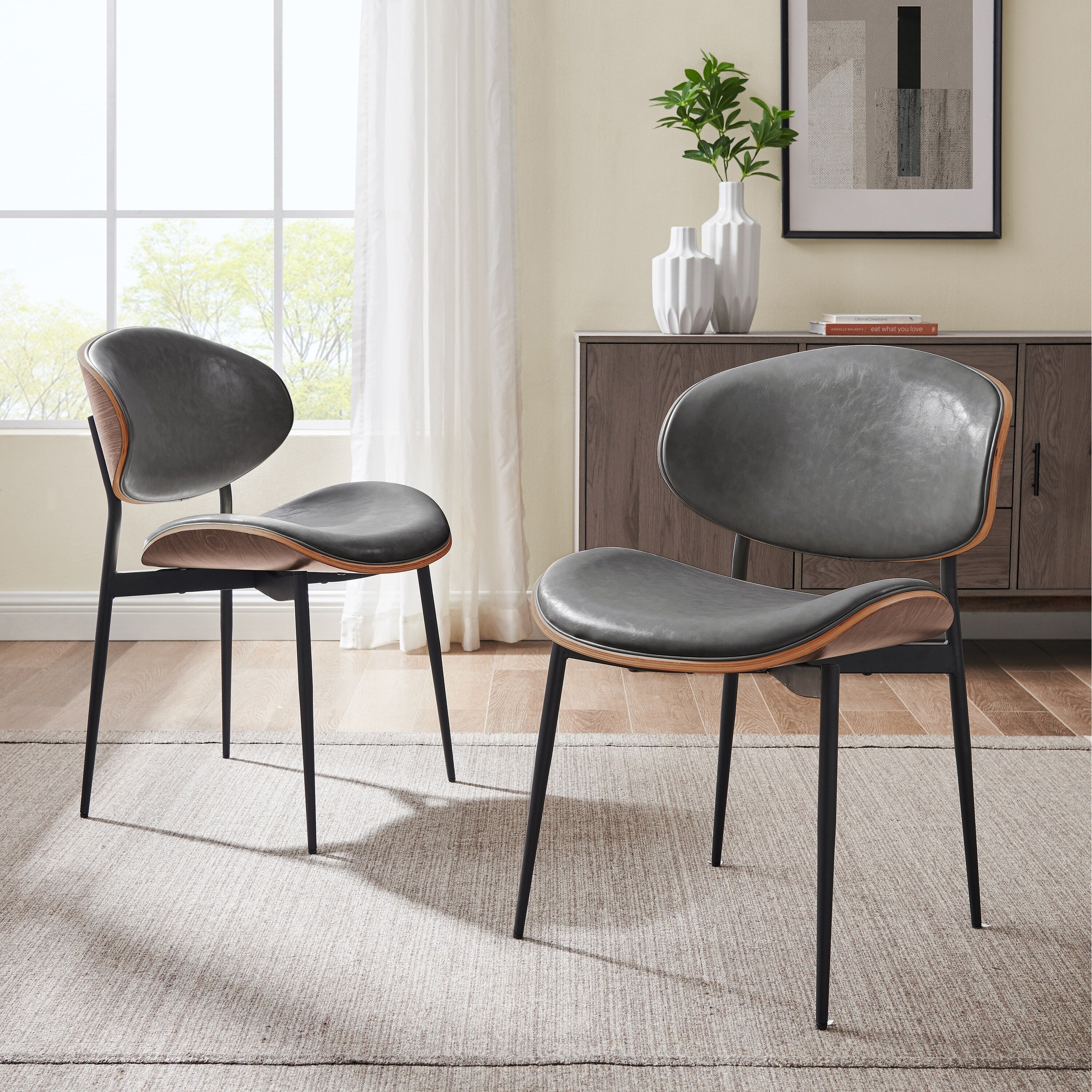 Art Leon Mid Century Faux Leather Upholstered Wood Accent Chair