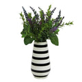 Artificial Lavender W Mixed Plant Foliage Striped Vase Purple N A