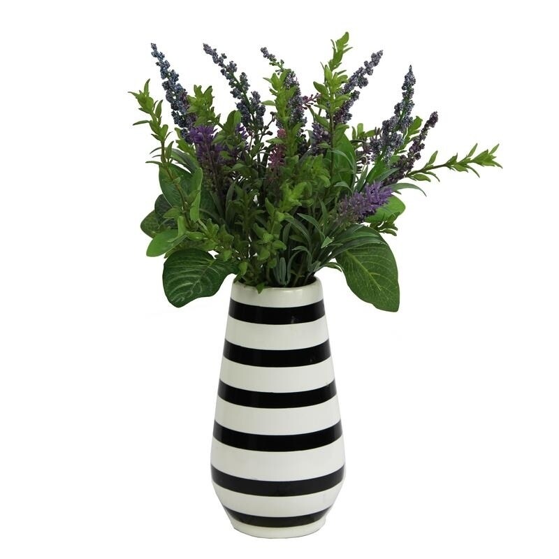 Artificial Lavender W Mixed Plant Foliage Striped Vase Purple N A