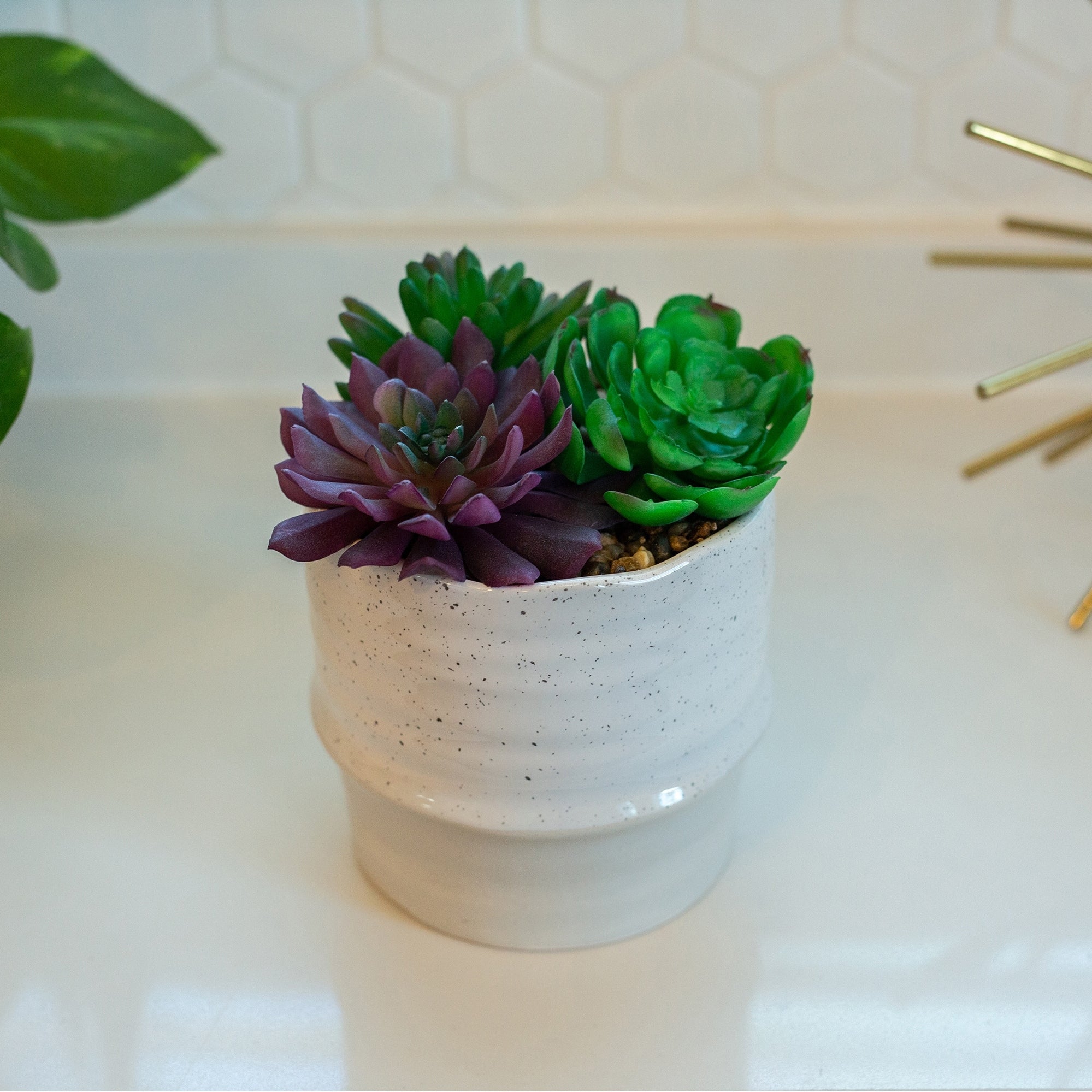 Artificial Plant Succulent Mix In Two Tone Ceramic Planter Cream Beige One Size