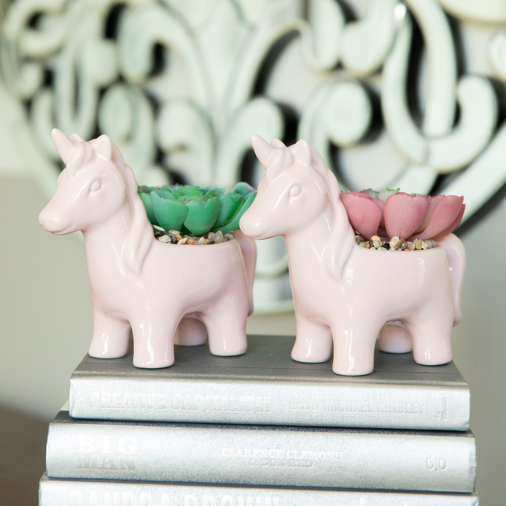 Artificial Plant In Ceramic Unicorn Pot Set Of 2 One Size