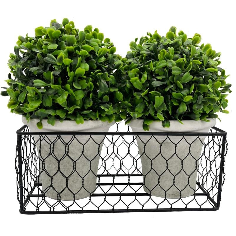 Artificial Topiary Ball 2 Pack 5 Inches Faux Boxwood Ball In A Decorative Metal Basket