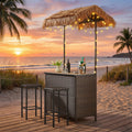 Artisan 3 Piece Wicker Outdoor Bar Set With Canopy Storage Shelf And 2 Height Stools N A