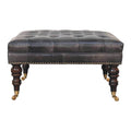 Artisan Furniture Solid Wood Black Leather Upholstered Ottoman