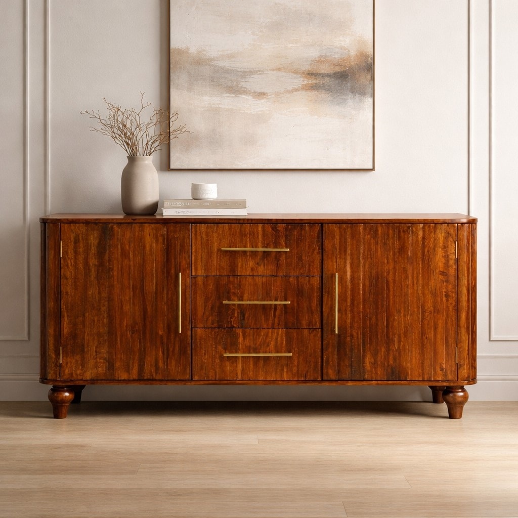 Artisan Furniture Solid Wood Chestnut Curve Sideboard Brown 2 Doors 3 Drawers