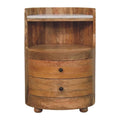 Artisan Furniture Solid Wood Curved Bedside With Marble Top 2 Drawers 1 Shelf Brown
