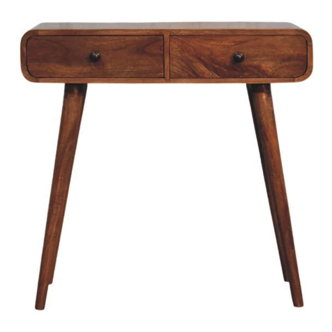 Artisan Furniture Solid Wood Curved Two Drawer Console Table Brown