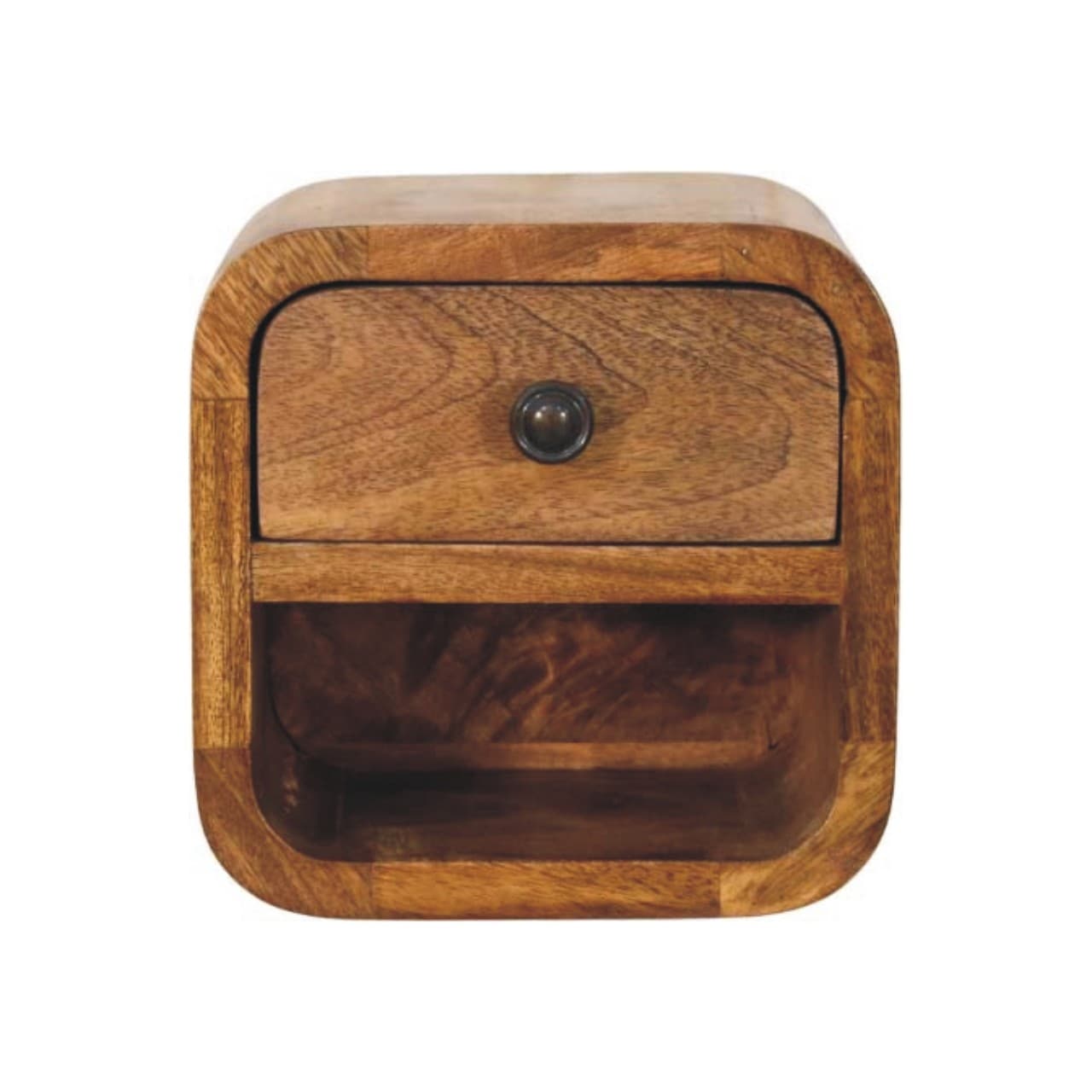 Artisan Furniture Solid Wood Curved Wall Mounted Bedside 1 Drawer 1 Shelf Brown