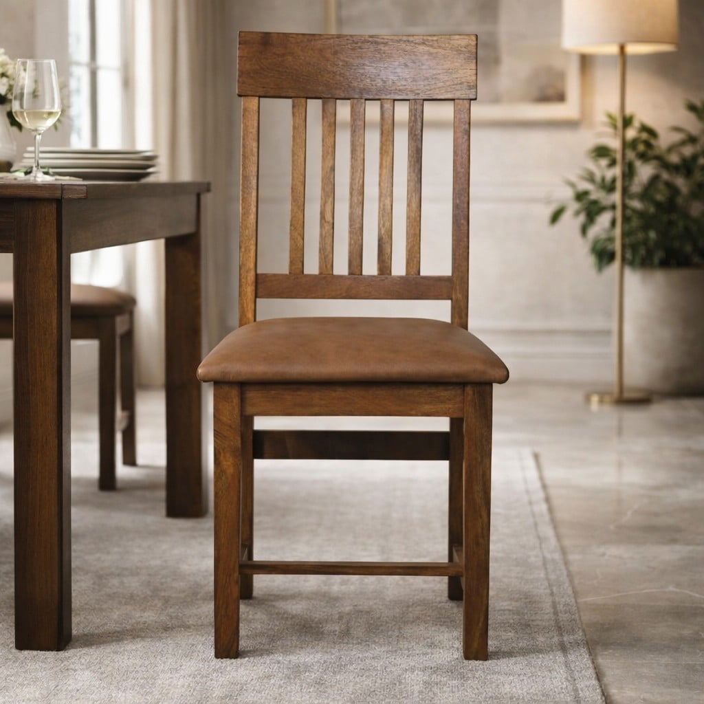 Artisan Furniture Solid Wood Leather Slatted Dining Chair